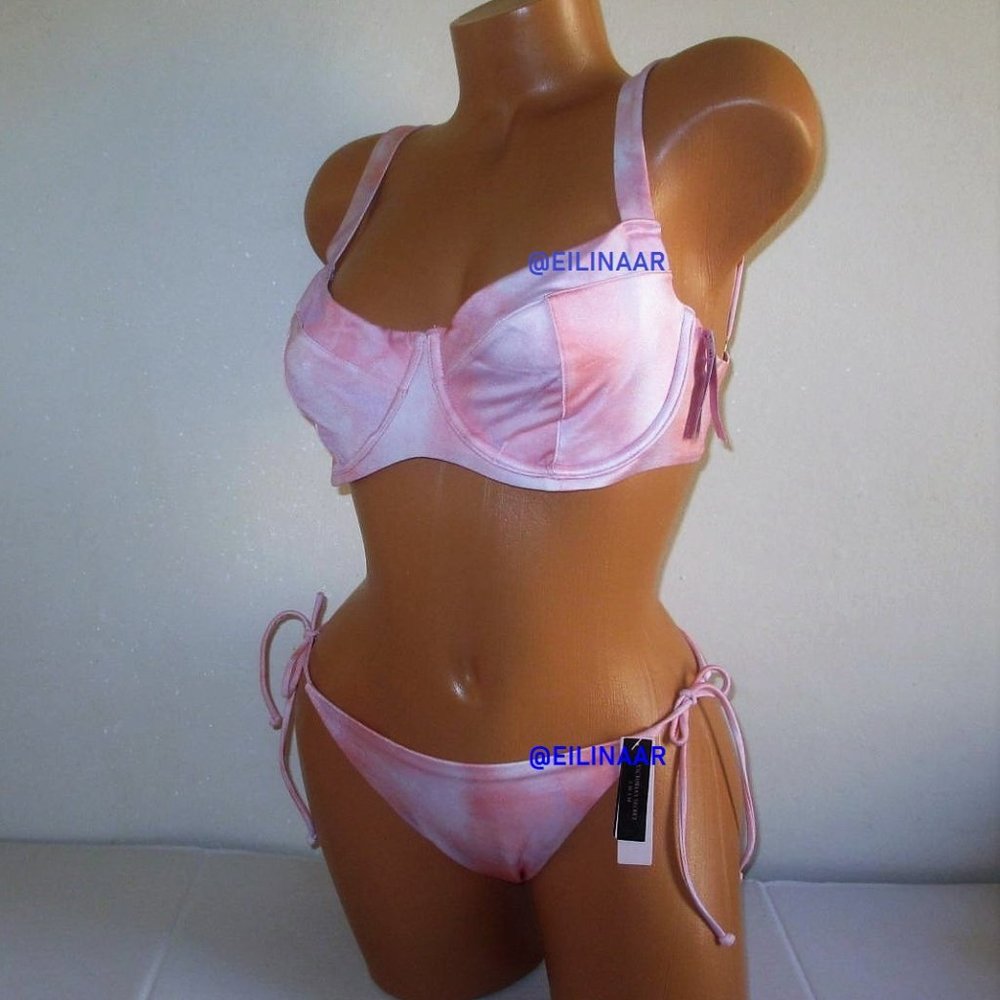 Victoria's Secret Swim Wicked Bikini Set 32DDD/M Tie Side Bikini Bottom Tie Dye